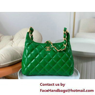 Chanel Shiny Lambskin & Gold-Tone Metal Hobo handBag Green AS4912 2025 - Click Image to Close